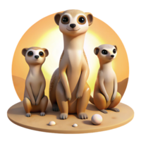 extraordinary rustic A family of meerkats standing alert in the desert, midday sun, realistic style, high resolution png