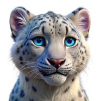 elegant artistic A majestic snow leopard cub with piercing blue eyes, close-up portrait, soft diffused lighting, hyperrealistic style, original png
