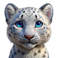 serene traditional A majestic snow leopard cub with piercing blue eyes, close-up portrait, soft diffused lighting, hyperrealistic style, professional png