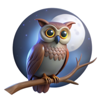 serene modern A wise old owl perched on a tree branch, nocturnal scene, moonlight, mystical style, premium png