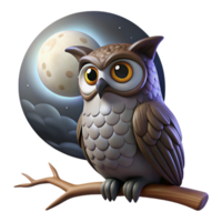 vibrant rustic A wise old owl perched on a tree branch, nocturnal scene, moonlight, mystical style, high resolution png