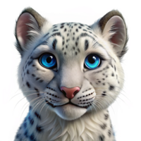 dramatic abstract A majestic snow leopard cub with piercing blue eyes, close-up portrait, soft diffused lighting, hyperrealistic style, detailed png