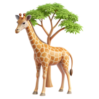 serene abstract A graceful giraffe reaching for leaves on a tall tree, savanna setting, warm lighting, naturalistic style, high resolution png