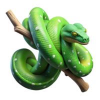 vibrant vintage A slithering green tree python wrapped around a branch, jungle setting, dappled lighting, realistic style, high quality png