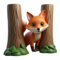 impressive minimalist A cunning fox peering out from behind a tree, forest setting, dim lighting, mysterious style, exclusive png