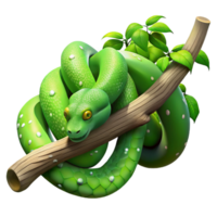 impressive rustic A slithering green tree python wrapped around a branch, jungle setting, dappled lighting, realistic style, original png