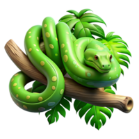 stunning traditional A slithering green tree python wrapped around a branch, jungle setting, dappled lighting, realistic style, 4K png