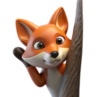 magnificent modern A cunning fox peering out from behind a tree, forest setting, dim lighting, mysterious style, professional png
