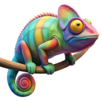 extraordinary vintage A colorful chameleon camouflaged on a branch, rainforest setting, vibrant lighting, detailed style, original png