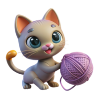 elegant artistic A playful kitten batting at a ball of yarn, home setting, soft lighting, cute style, high quality png
