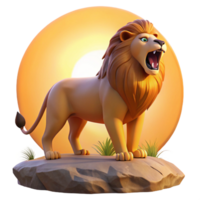 stunning abstract A roaring lion standing on a rock, savanna setting, golden hour lighting, powerful style, authentic png