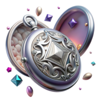 vibrant abstract Tarnished Silver Locket Cutout with Ornate Design premium png