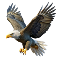 magnificent minimalist A majestic bald eagle soaring through the sky, sharp talons, dynamic pose, bright sunlight. Photorealistic style premium png