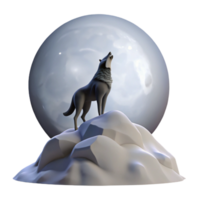 magnificent creative A solitary wolf howling at the full moon atop a snow-covered hill, the moonlight casting long shadows, in a haunting, atmospheric style authentic png
