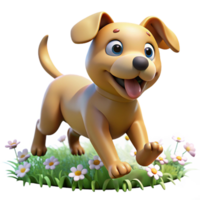 beautiful minimalist A playful puppy with floppy ears, running through a field of flowers, bright sunlight, whimsical style authentic png