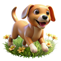 extraordinary contemporary A playful puppy with floppy ears, running through a field of flowers, bright sunlight, whimsical style detailed png