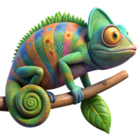 extraordinary contemporary A colorful chameleon camouflaged against a leafy branch, its skin displaying intricate patterns, in a detailed, macro photography style original png