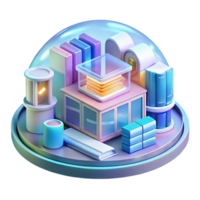 beautiful artistic A futuristic library, filled with holographic books and data archives. Soft, ambient lighting. Academic style professional png