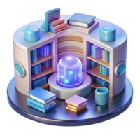 dramatic minimalist A futuristic library, filled with holographic books and data archives. Soft, ambient lighting. Academic style high quality png