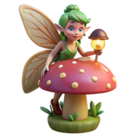stunning minimalist A mischievous forest sprite with iridescent wings, perched on a giant mushroom, holding a firefly lantern. Soft, dappled lighting, whimsical style professional png