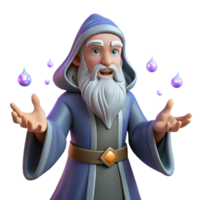 serene classic A wise old wizard with a long white beard, casting a spell from his outstretched hands, surrounded by arcane symbols. Ethereal lighting, painterly style premium png