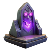 elegant creative A mysterious oracle with glowing purple eyes, reading ancient runes carved into a stone tablet. Moody lighting, fantasy art style premium png