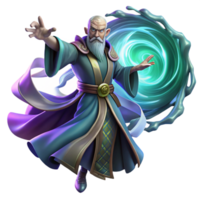impressive classic A powerful sorcerer conjuring a swirling vortex of magical energy, his robes billowing in the wind. Dynamic lighting, digital painting style high quality png