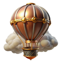 impressive abstract A steampunk inspired hot air balloon with intricate leather and brass details, ascending into a cloudy sky, soft, diffused lighting, impressionistic style high resolution png