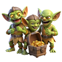 magnificent rustic A group of goblins scavenging through a treasure hoard, their eyes gleaming with greed. Warm lighting, realistic style detailed png