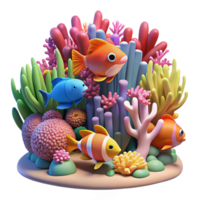 elegant classic A vibrant coral reef teeming with colorful fish, illuminated by underwater sunlight, in a stunning photorealistic 3D render style detailed png
