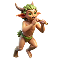 vibrant minimalist A mischievous satyr playing a pan flute, surrounded by dancing nymphs in a sun-dappled forest glade. Impressionist style genuine png