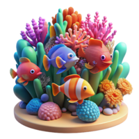 vivace creativo un' vivace corallo scogliera brulicante con colorato pesce, illuminato di subacqueo luce del sole, nel un' sbalorditivo fotorealistico 3d rendere stile alto qualità png