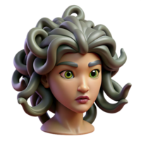 dramatic minimalist Medusa, with snakes for hair, each individually detailed, her gaze turning a small mouse into stone. Dark, moody lighting, Baroque painting style high quality png