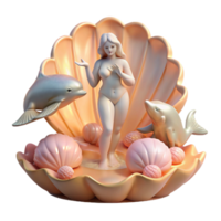 vibrant minimalist A serene Aphrodite emerging from a giant scallop shell, surrounded by playful dolphins, bathed in the warm glow of dawn. Romantic, Rococo style genuine png