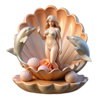wonderful modern A serene Aphrodite emerging from a giant scallop shell, surrounded by playful dolphins, bathed in the warm glow of dawn. Romantic, Rococo style genuine png