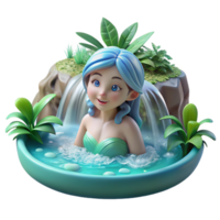 magnificent modern A playful nymph bathing in a crystal-clear waterfall, illuminated by dappled sunlight filtering through the leaves. Impressionist style authentic png