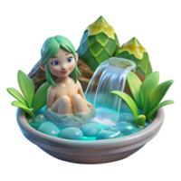 dramatic artistic A playful nymph bathing in a crystal-clear waterfall, illuminated by dappled sunlight filtering through the leaves. Impressionist style professional png