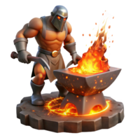 extraordinary rustic A powerful cyclops forging a thunderbolt in his volcanic lair, illuminated by the fiery glow of the forge. Fantasy art style authentic png