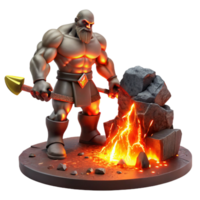 impressive vintage A powerful cyclops forging a thunderbolt in his volcanic lair, illuminated by the fiery glow of the forge. Fantasy art style authentic png