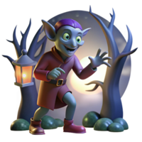 wonderful creative A mischievous imp playing tricks on unsuspecting travelers in a shadowy forest, illuminated by the faint light of the moon. Gothic art style high resolution png