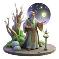 stunning abstract A wise druid performing a ritual in a sacred grove, illuminated by the ethereal light of the moon and stars. Celtic art style high resolution png