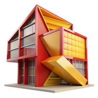 vibrant traditional Deconstructivist office building, sharp angles and intersecting planes, vibrant red and yellow color palette, dramatic shadows, abstract style original png