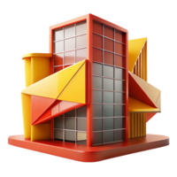 dramatic vintage Deconstructivist office building, sharp angles and intersecting planes, vibrant red and yellow color palette, dramatic shadows, abstract style premium png