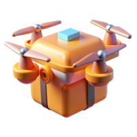 serene classic A stylized, low-poly model of a futuristic drone delivering a package, illuminated by warm, afternoon sunlight, in a minimalist style premium png