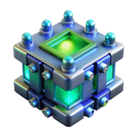 elegant creative A highly detailed, photorealistic render of a quantum computer, illuminated by pulsating blue and green lights, in a science fiction style high quality png