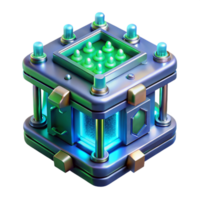 elegant modern A highly detailed, photorealistic render of a quantum computer, illuminated by pulsating blue and green lights, in a science fiction style detailed png