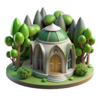 wonderful traditional Organic architecture, building seamlessly blending with a forest landscape, dappled sunlight filtering through leaves, fantasy style premium png