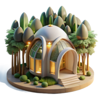 impressive vintage Organic architecture, building seamlessly blending with a forest landscape, dappled sunlight filtering through leaves, fantasy style detailed png