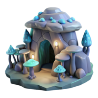 wonderful abstract Subterranean dwelling, carved into rock, bioluminescent fungi providing soft illumination, mystical style high resolution png