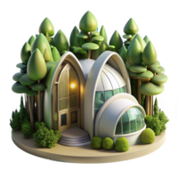 wonderful modern Organic architecture, building seamlessly blending with a forest landscape, dappled sunlight filtering through leaves, fantasy style detailed png